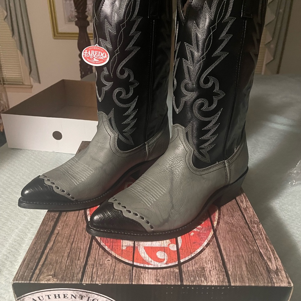 Laredo Black and Gray Cowboy Boots
